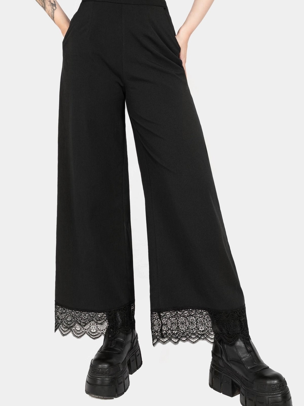Areano Disturbia Black Wide-Leg Lace Hem Pants